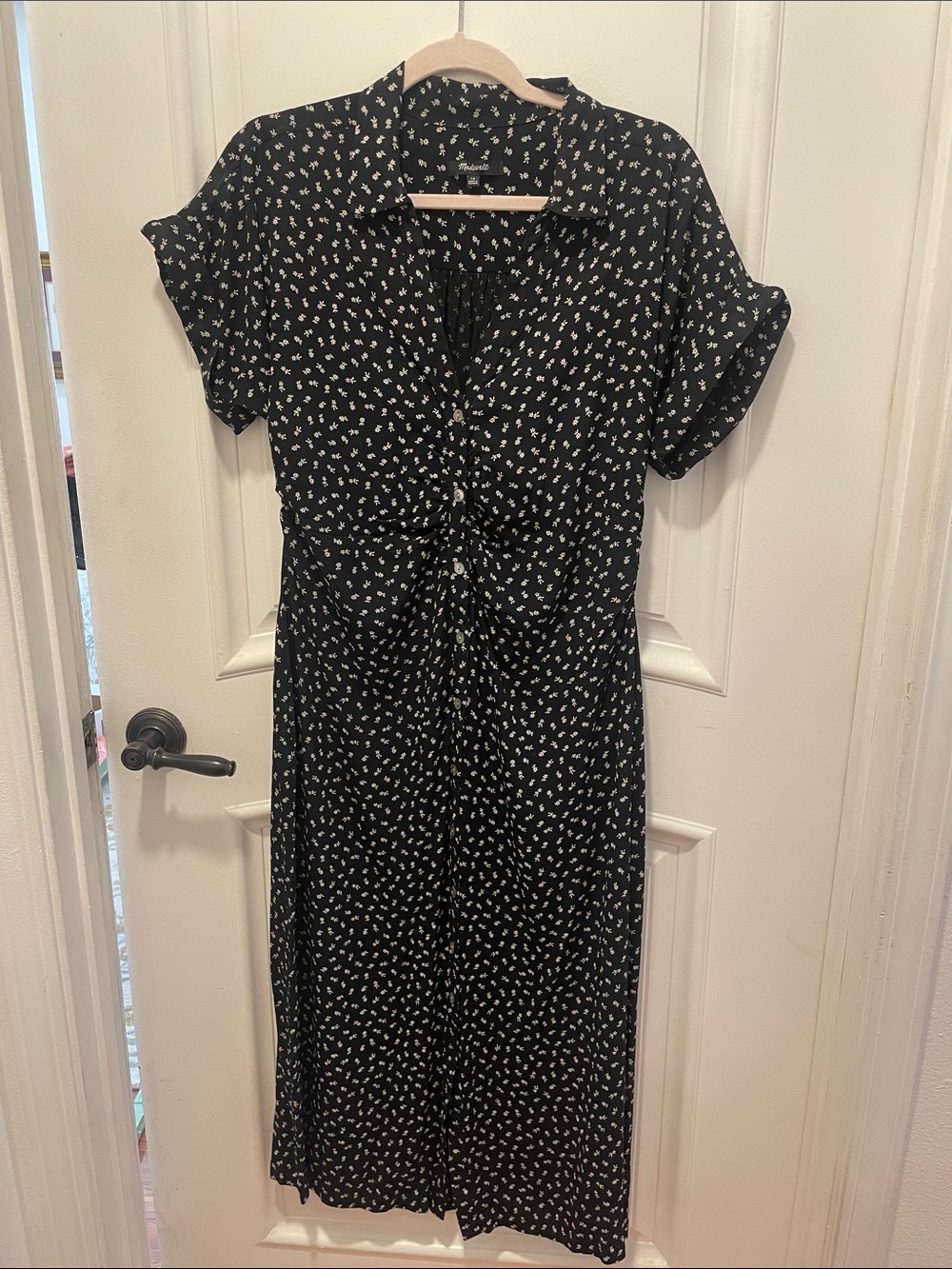 Madewell Black Midi Dress with White Floral Print